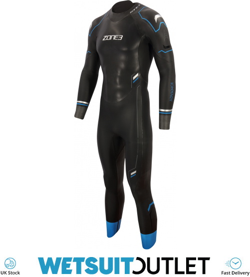 2024 Zone3 Mens Advance Swim Wetsuit WS21MADV Black / Blue Wetsuits
